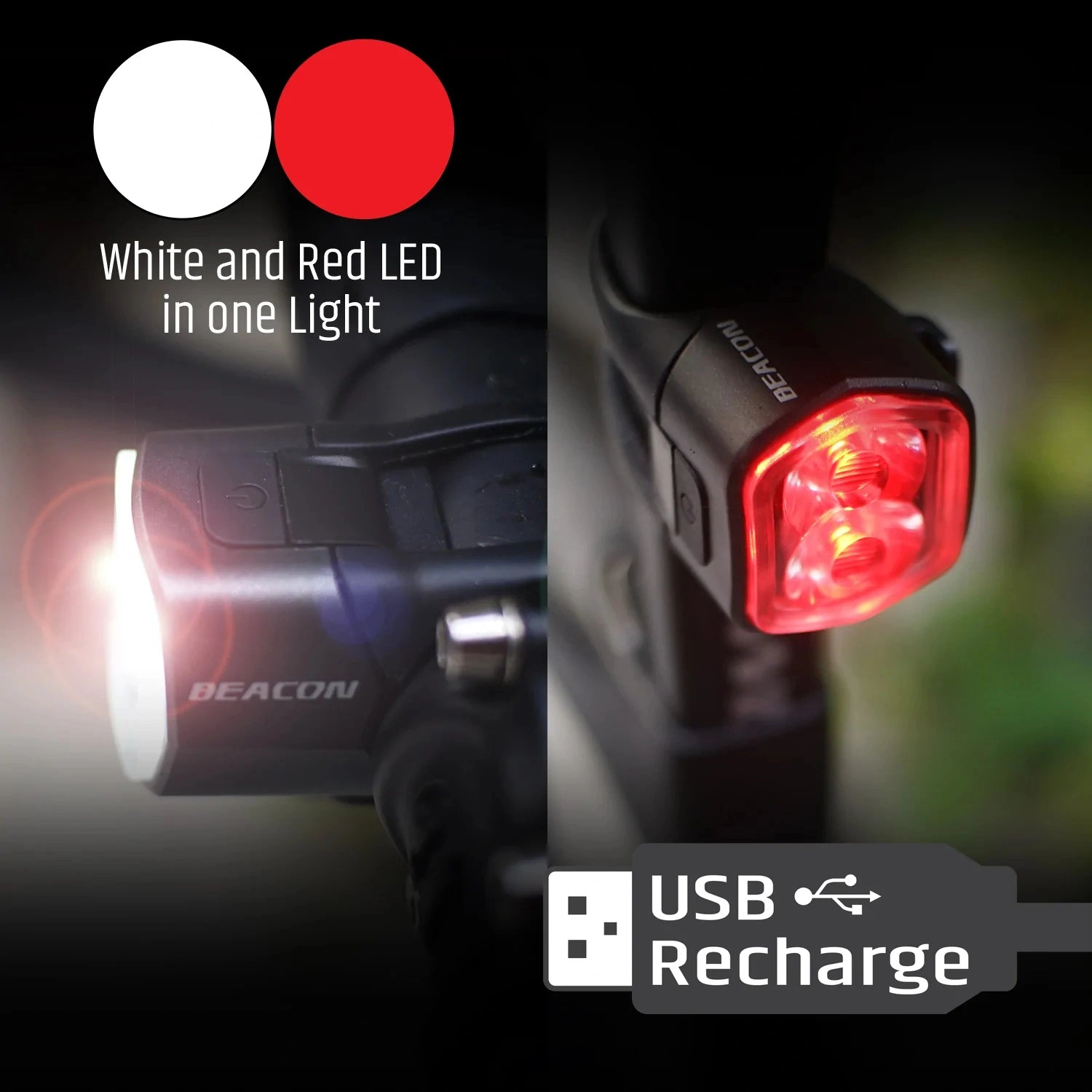 Beacon Duo Lights: Shine Bright, Ride Safe. Headlight/Rear Light Combo. Blinding Brilliance.